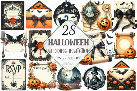 28 Halloween Wedding Invitation Clipart Designs for Spooky Romance