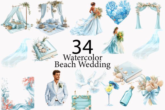 Beach Wedding Watercolor Clipart: Your Essential Design Toolkit