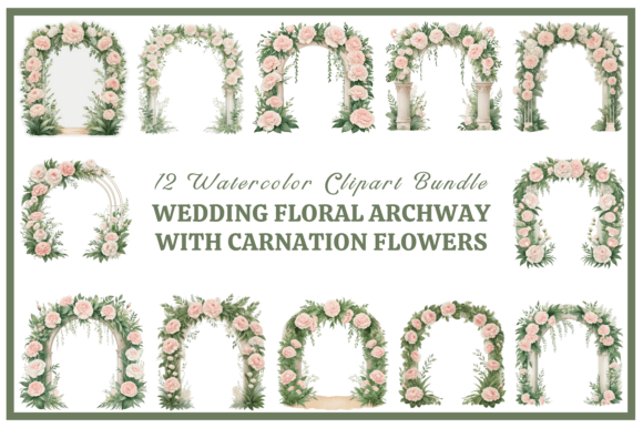 Carnation Wedding Arch Watercolor Bundle: Romantic Design Assets