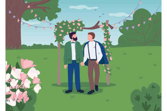 Celebrating Love: The Happy Gay Couple on Wedding Day Illustration
