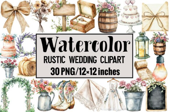 Charming Rustic Wedding Clipart: Your Design Toolkit