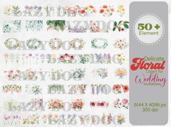 Delicate Floral Clipart for Wedding Design