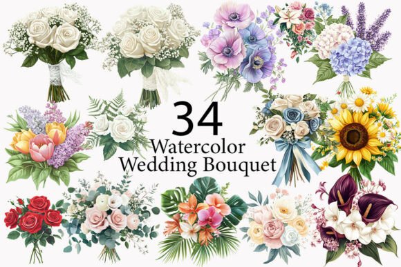 Elegant Floral Assets: The Wedding Bouquet Clipart Bundle