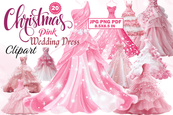 Elevate Your Festive Projects with Christmas Pink Wedding Dress Clipart