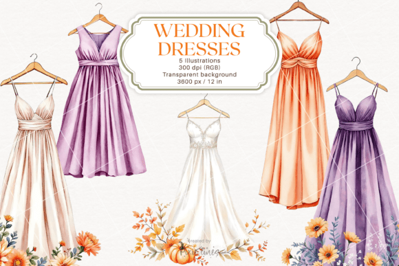 Embrace the Season with Autumn Wedding Party Dress Illustrations