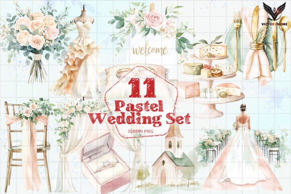 Pastel Wedding Set PNG: Soft, Romantic Design Assets