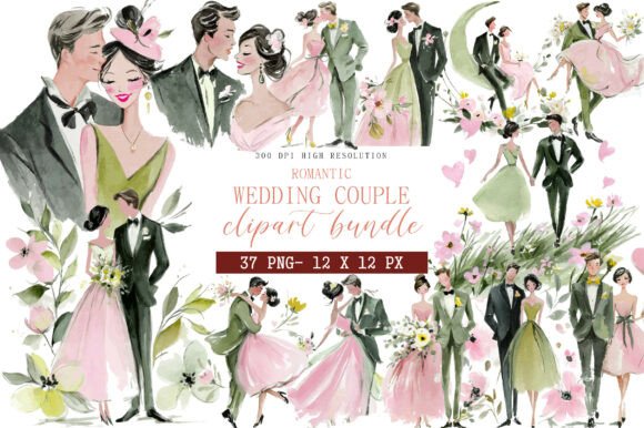 Romantic Wedding Couple Clipart for Creative Projects
