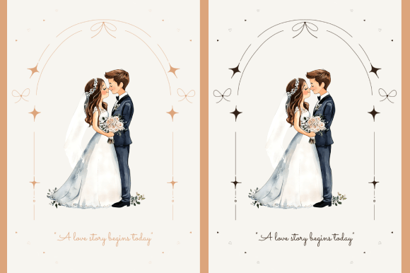Timeless Love Captured: The Romantic Wedding Couple Illustration