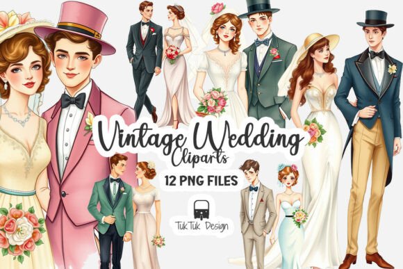Timeless Romance: Working with Vintage Wedding Couple Clipart PNG