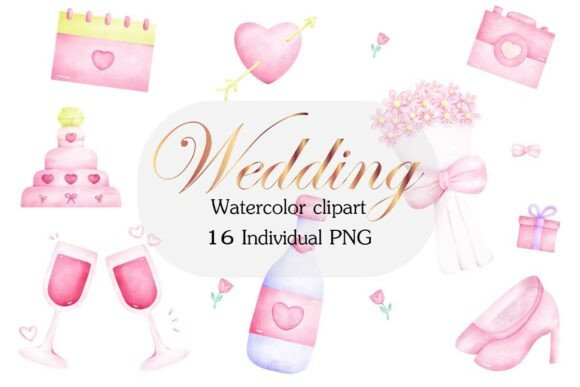 Watercolor Wedding Clipart Set: Sweet and Romantic Illustrations