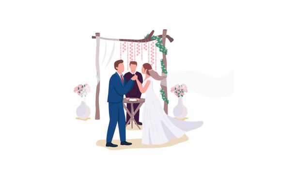 Wedding Ceremony Flat Color Characters: Modern Illustration