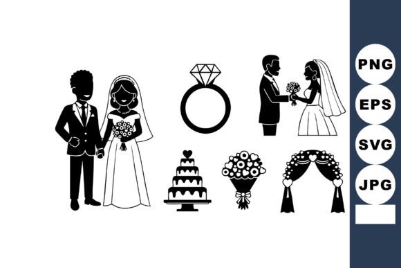 Wedding Couple Bride and Groom Silhouett: Elegant Vector Assets