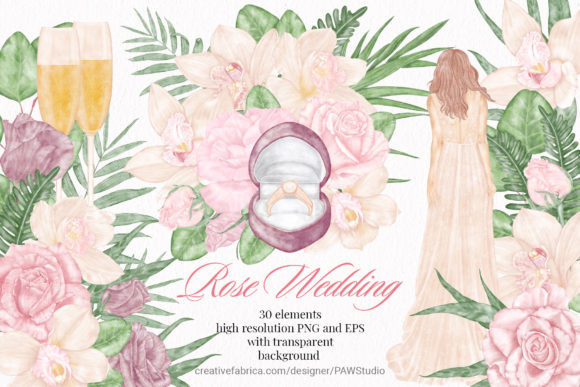 Wedding Flower Bride Rose Orchid Clipart for Designers
