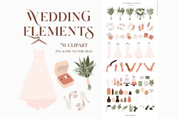 Wedding Icons Clipart: 70 Essential Elements for Your Designs